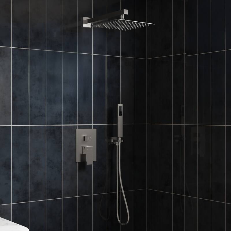 GRANDJOY Shower System 10" High Pressure Rainfall Shower Head with Handheld Spray Combo - Brushed Nickel