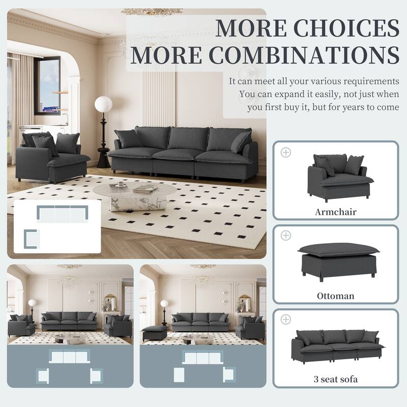 2 Piece Sofa Set with Throw Pillows,Chenille Sectional Couch Sets