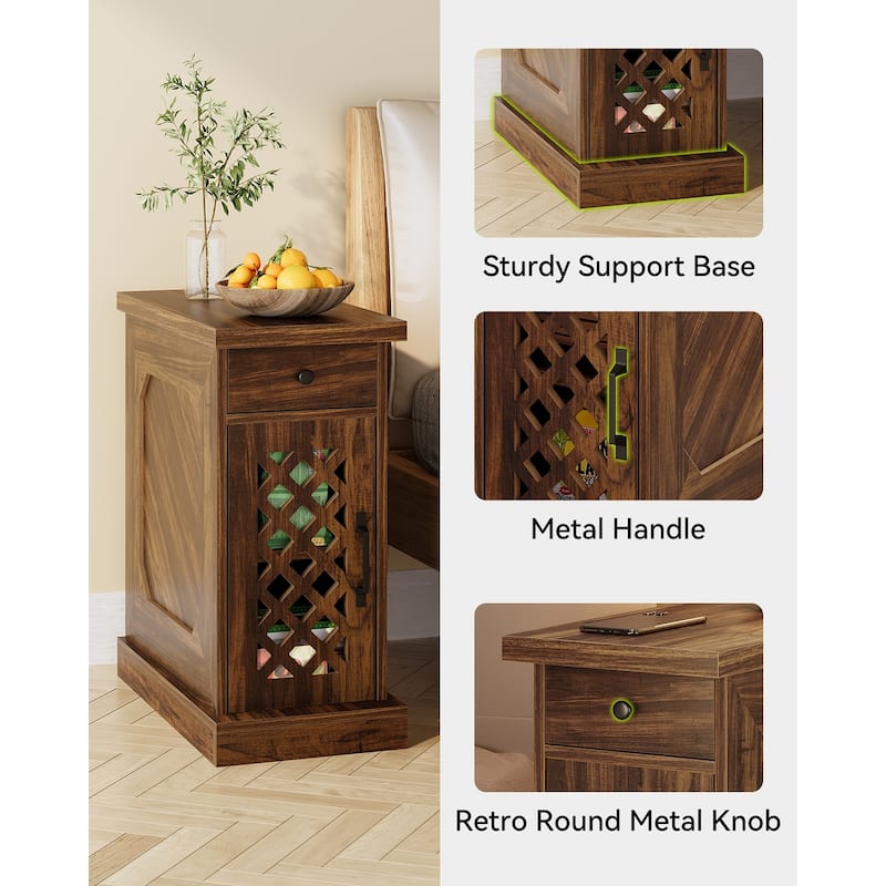 25.59" Tall End Table, Nightstand with Drawer for Bedroom, Rustic Oak - 23.62" L x 11.81" W x 25.59" H