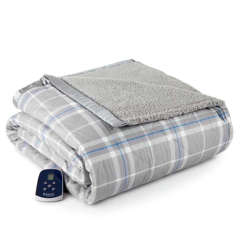 Shavel Quilted Micro Flannel® Sherpa 6-layer Heated Electric Blanket - Twin - Carlton Plaid Gray