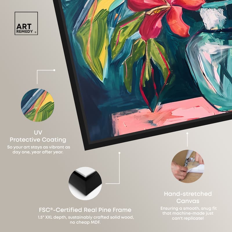 Art Remedy Vase Of Bright Tropical Flowers Framed Flowers In Vase Paintings