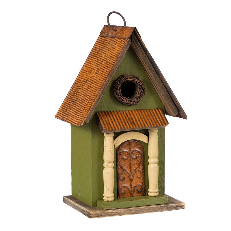 Glitzhome 11.75"H Wooden Hand Painted Distressed Birdhouse