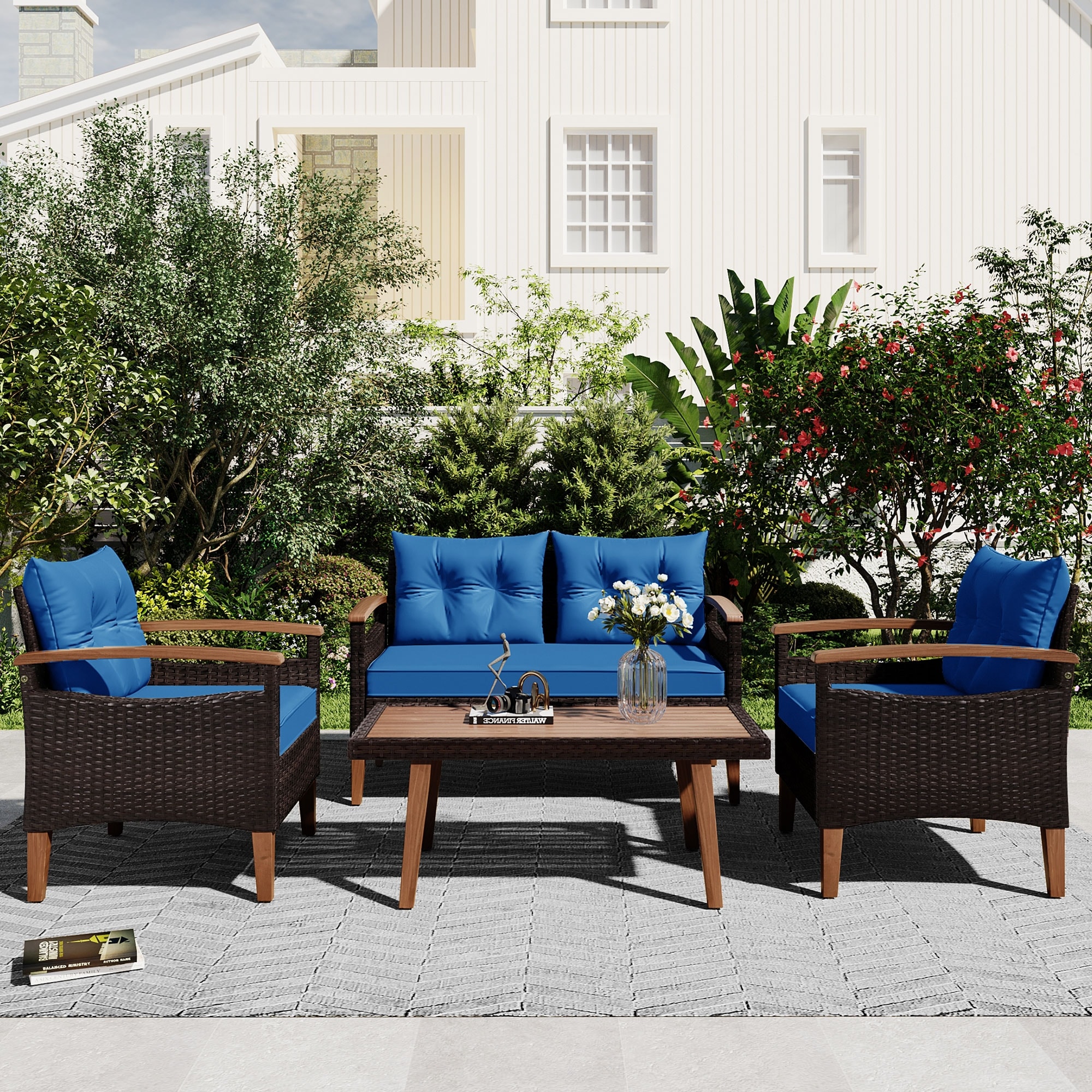 4 Piece Garden Furniture Patio Seating Set PE Rattan Outdoor