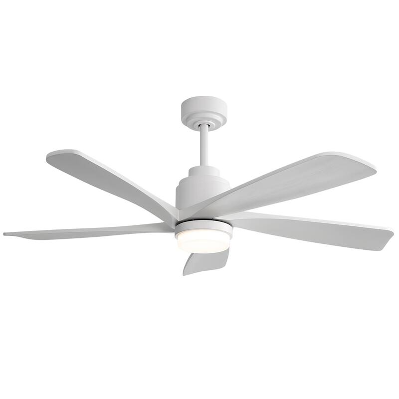 Sofucor 52" Solid Wood Noiseless Ceiling Fans with Dimmable LED Light Optional and Remote, 6-Speed Reversible, Smart Optional - Smart-With lights - White with White Solid wood Blades