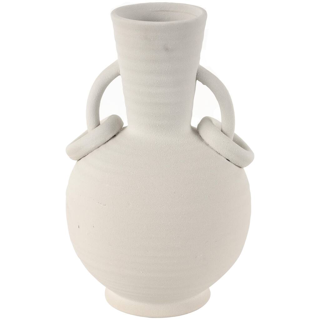 Ceramic Textured Decorative Vase with Ring Handles - Cream - Roche River Decor