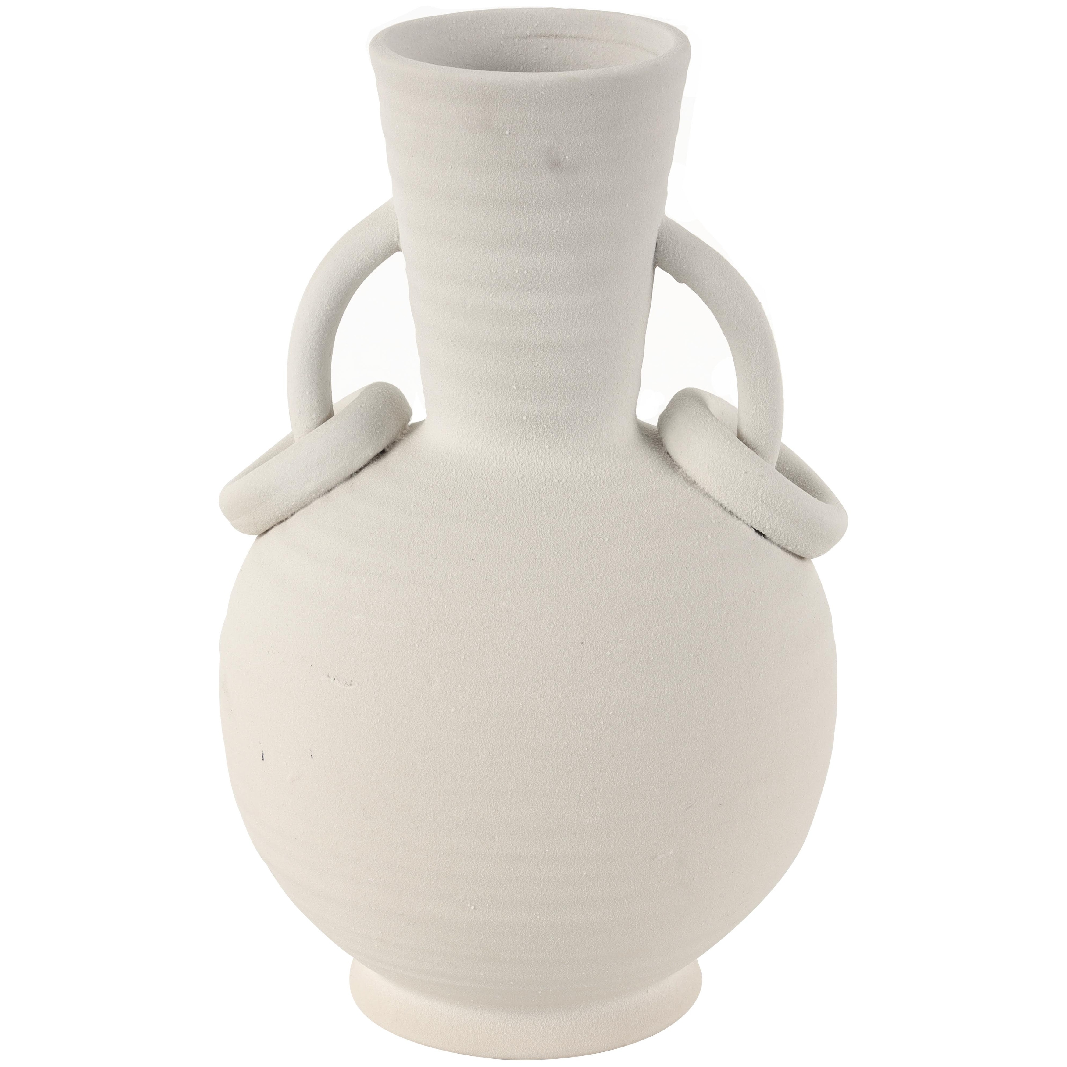 Ceramic Textured Decorative Vase with Ring Handles - Cream - Roche River Decor