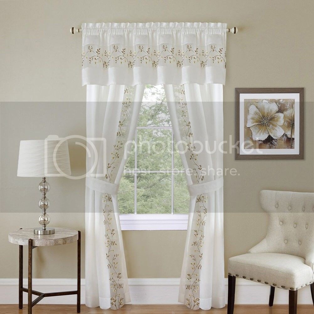 5 Piece Voile Sheer Panels Valance Window Curtain with Tiebacks Set 84" 