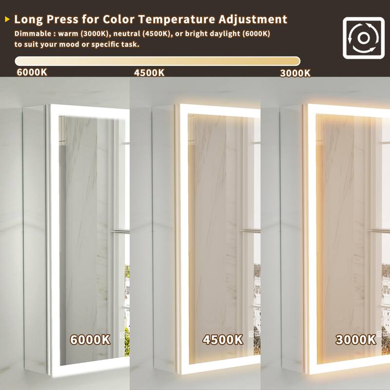 Modland 24"-30"W x 30"H LED Bathroom Medicine Cabinet with Mirror Anti-Fog,Surface or Recessed Mount