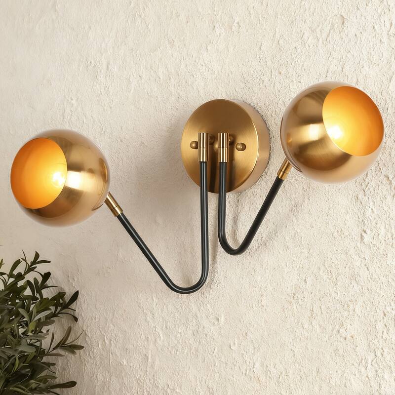 Marden Modern 2-Light Black Gold Wall Sconce Bathroom Vanity Lights with Metal Shades - 19.5 "