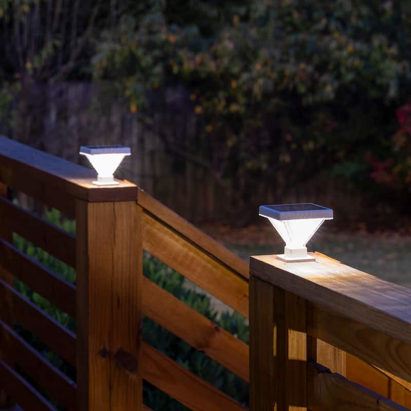 Luxor Outdoor Solar LED Deck Post Cap Light with Hi/Lo Options (2-PK) - White