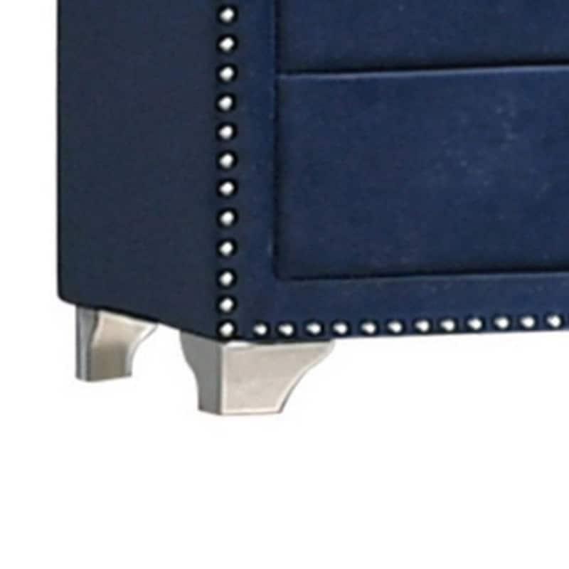 Cale 44 Inch Modern Glam Tall 5 Drawer Dresser Chest, Nailhead, Blue Velvet