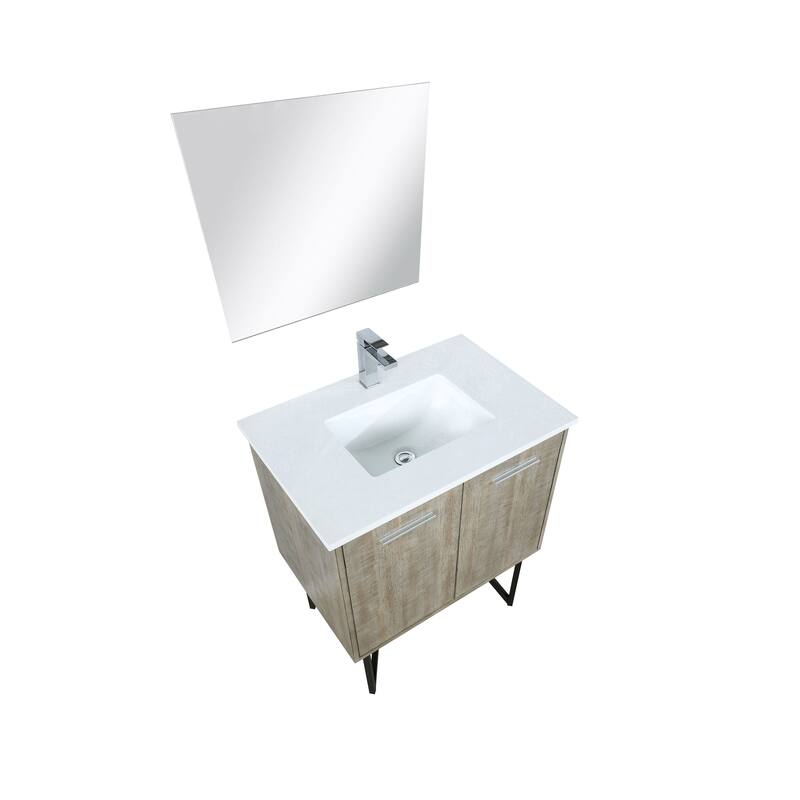 Lancy 30 in W x 20 in D Rustic Acacia Bath Vanity, White Quartz Top, Chrome Faucet Set and 28 in Mirror