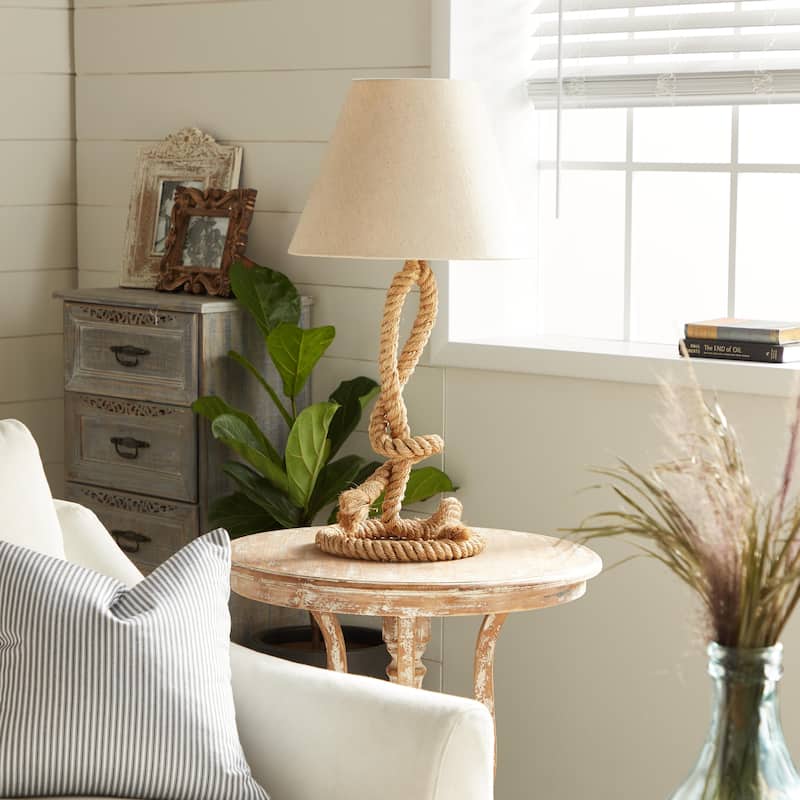 Brown Jute Rope Twisted Rope Room Floor or Table Lamp with Cream Linen Shade - Brown - Table Lamp Large - 29"H