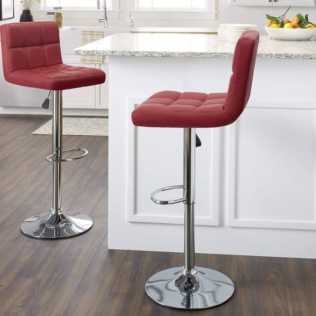 Bar Stools Adjustable Armless Swivel PU Leather Barstools Set of 2