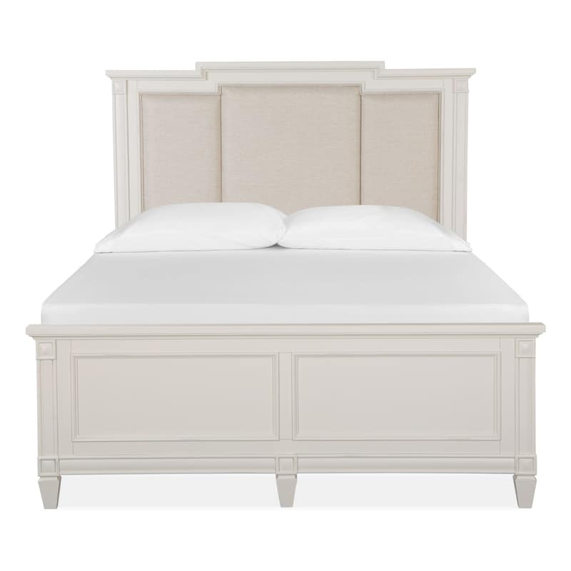 Magnussen Home Willowbrook Egg Shell White With Slight Rub Through Panel Upholstered Bed