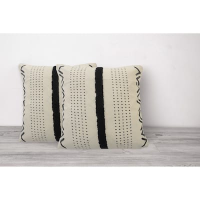 Sevita Avant-garde Natural/Black Striped Cotton Throw Pillow, Set of 2