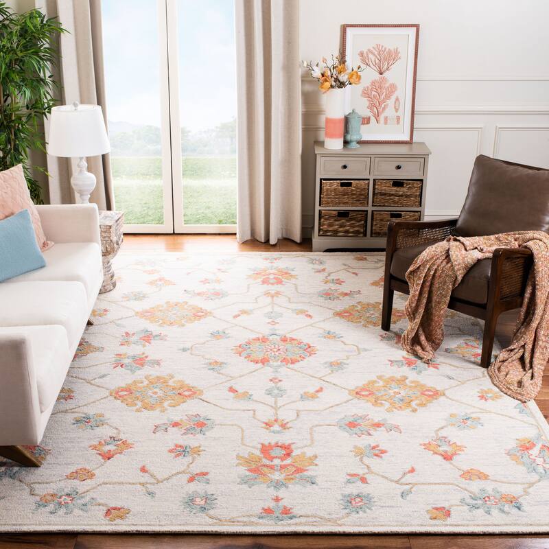 SAFAVIEH Handmade Micro-Loop Burcin Modern Wool Rug - 8' x 10' - Silver/Red