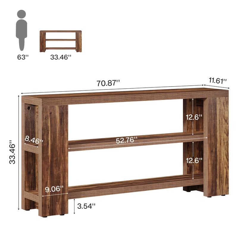 70.9-Inch Extra Long Console Table with Storage, 3-Tier Narrow Wooden Sofa Table