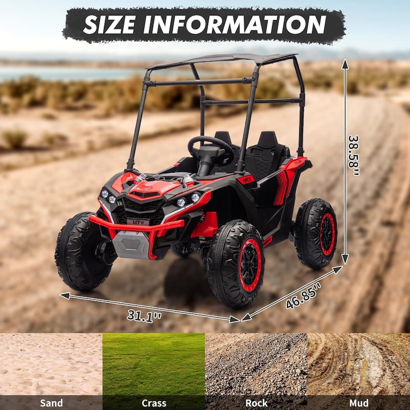 24V 2 Seater Kids Ride On Utv, 4WD Electric Truck with Sun Shade