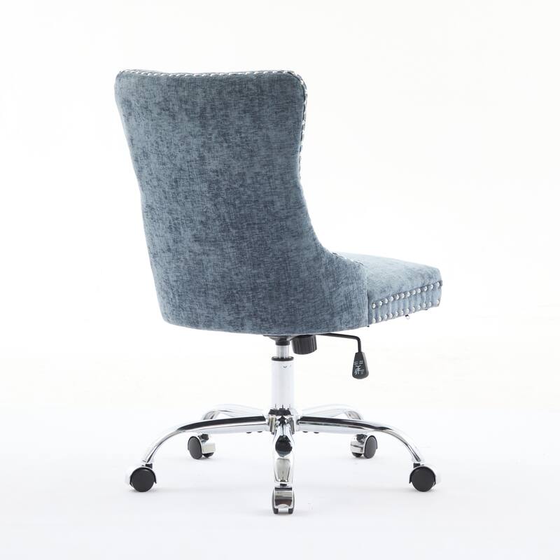Chenille Upholstered Swivel Office Chair, Tufted Button Home Office Chair, Adjustable Vanity Chair with Metal Base