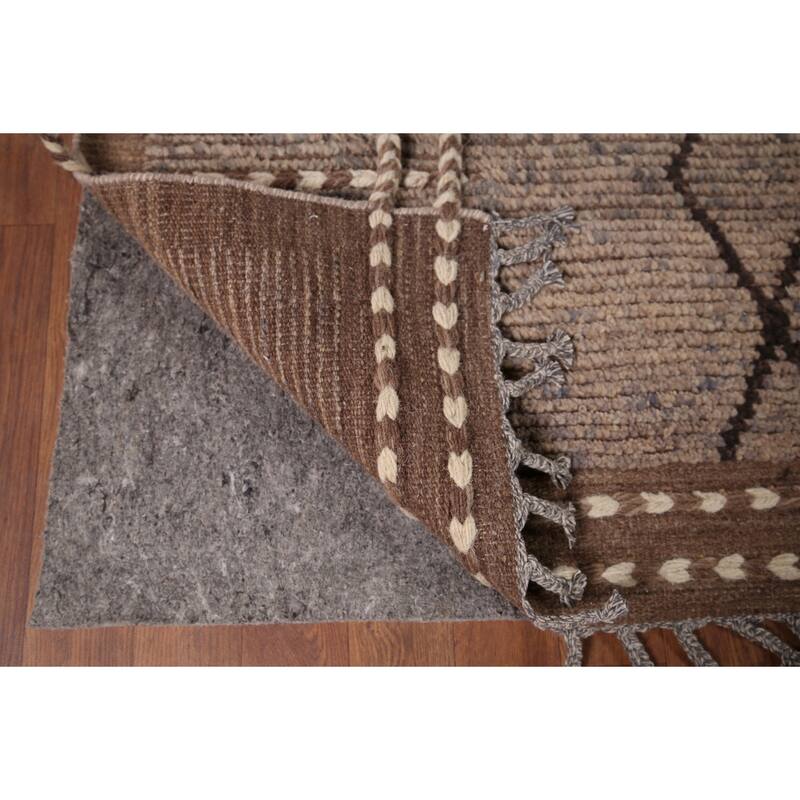 All-Over Brown Striped Moroccan Oriental Area Rug Handmade Wool Carpet - 8'11" x 12'8"
