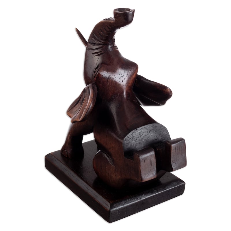 Novica Handmade Prosperity Elephant Wood Phone Holder