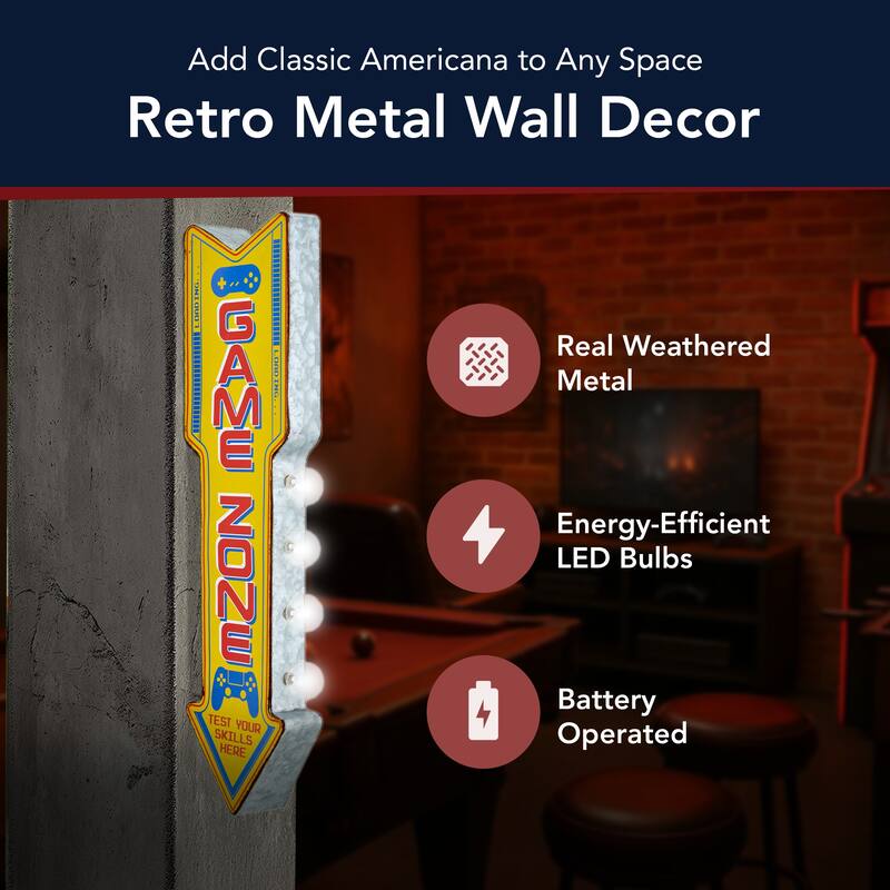 Retro Game Zone Off the Wall LED Marquee Sign - 25" H x 6.25" L x 3" D - Yellow - 25" H x 6.25" L x 3" D