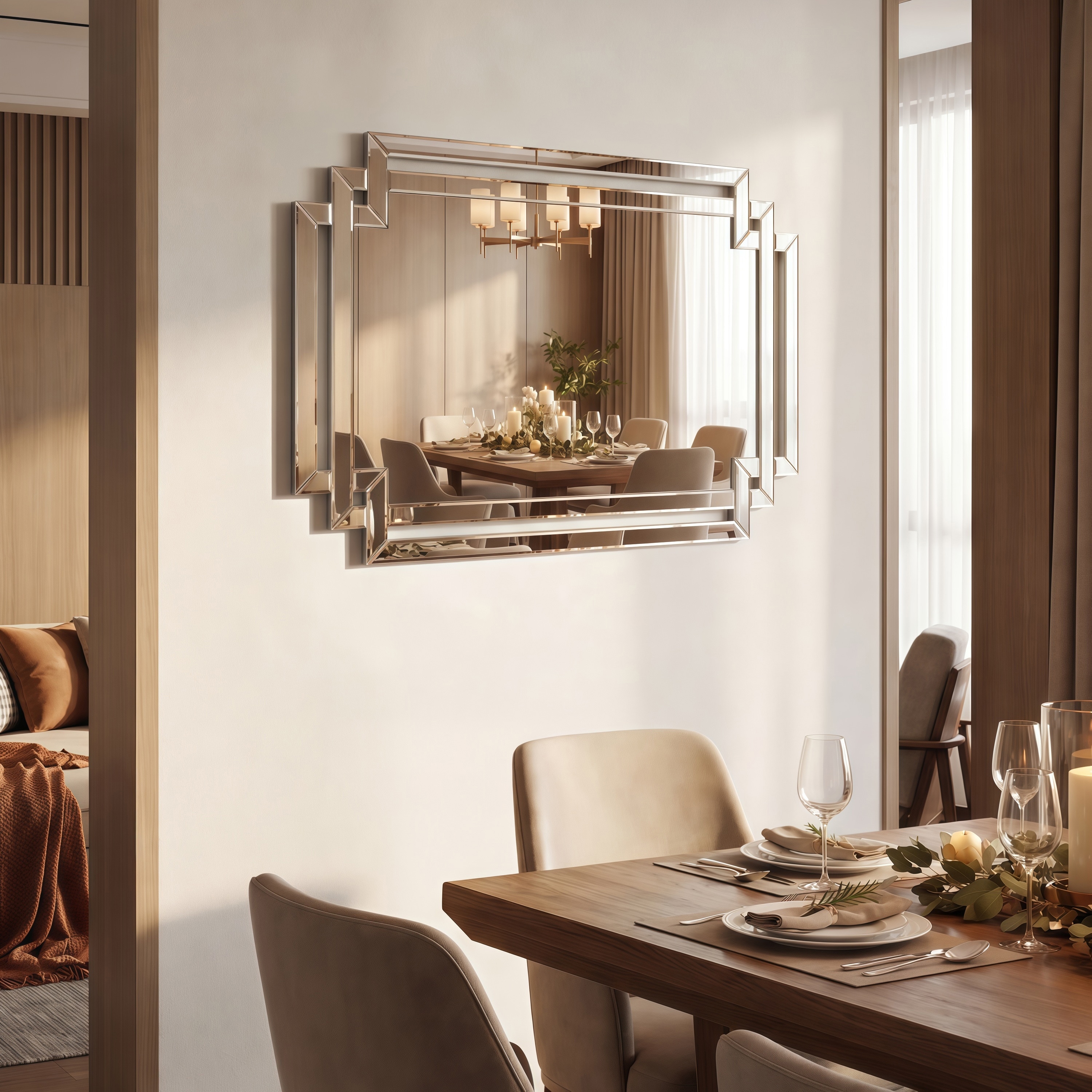 BED & BATH BEYOND ウォールミラー 　鏡　ミラー　46x56 Crosspath Beveled Framed Rectangular Wall Mirror - 30