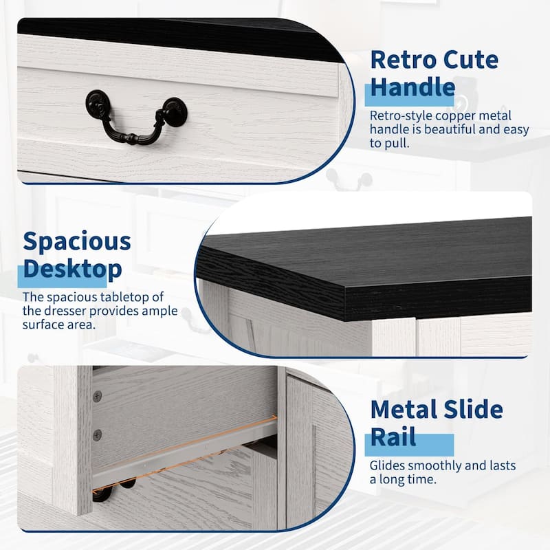 Farmhouse 9-Drawer Dresser with Charging Station, 54" Wide Wood Chest of Drawers with Metal Handles