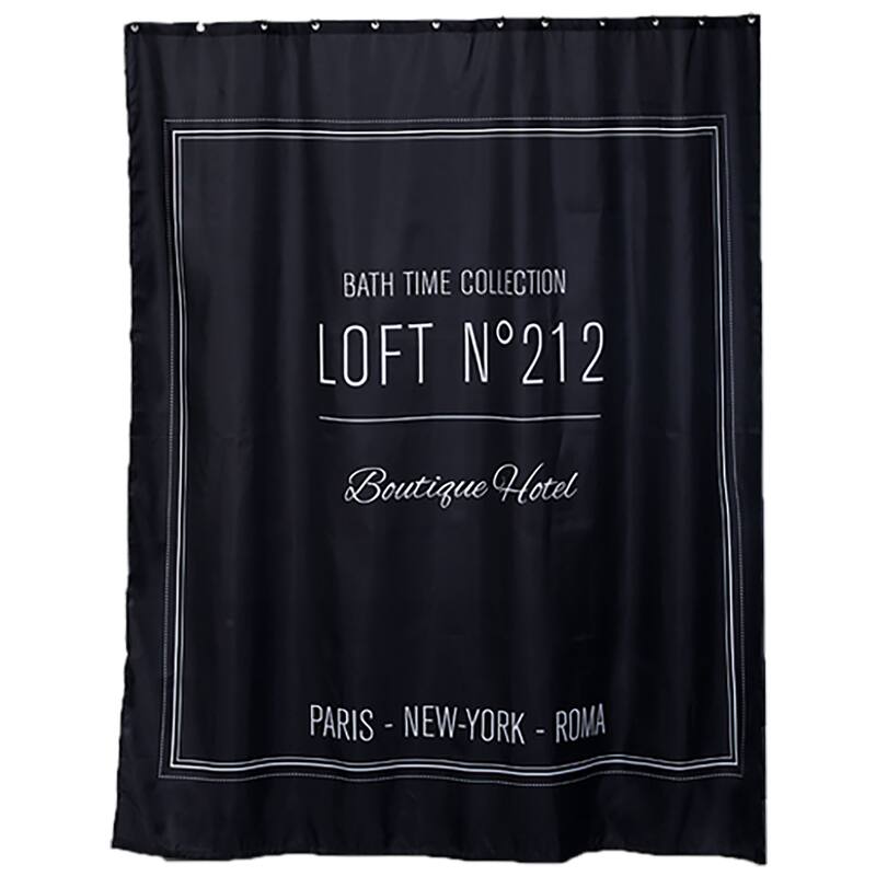 Polyester Shower Curtain - 79x71 inches - Writing Design - Black