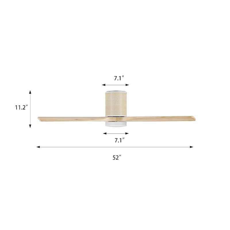 MLiAN 52 In. 3 Solid Wood Blades Flush Mount Ceiling Fan with Light Kit - 52"