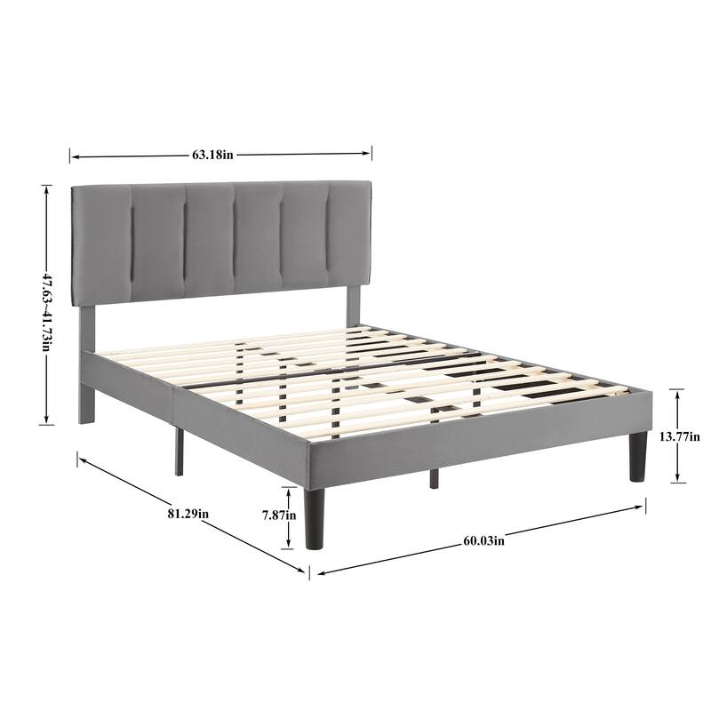 Javlergo Velvet Upholstered Platform Bed Frame with Adjustable Headboard