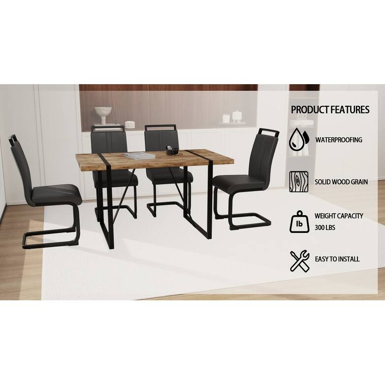Modern 5-Piece Dining Set with Dark MDF Rectangular Table & 4 High Back Black Metal Legs Chairs