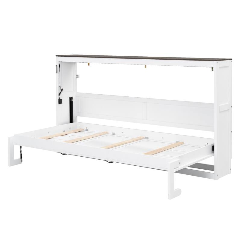 Twin Size Murphy Bed with LED Light, Foldable into a Cabinet, and Hydraulic Lift System