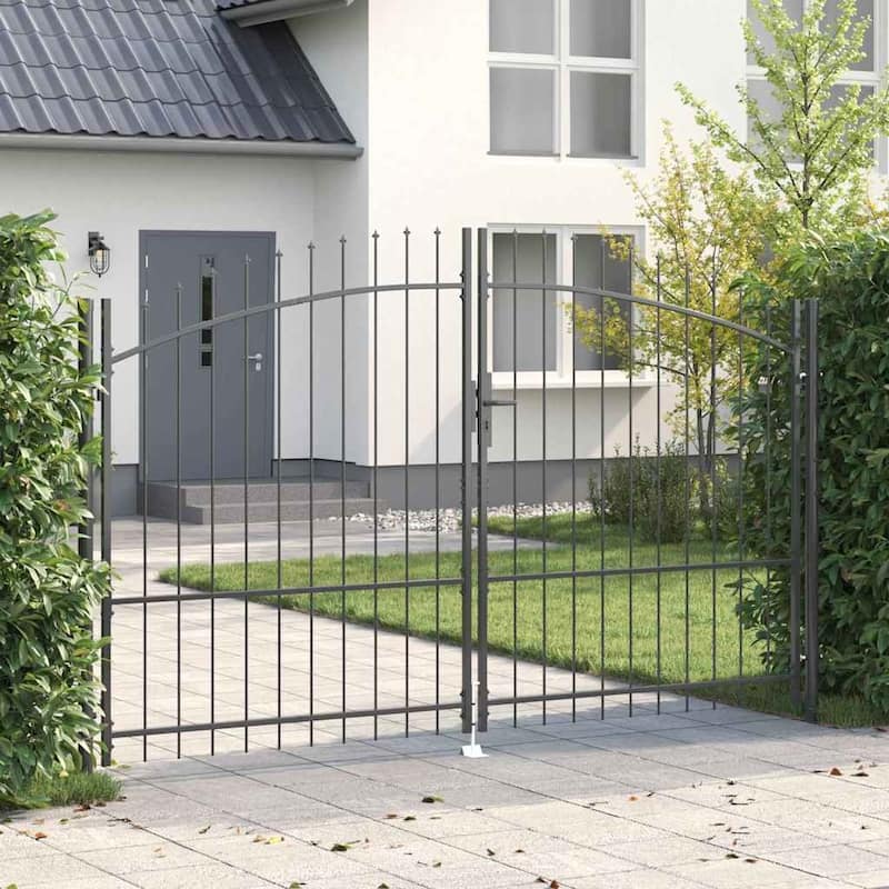 vidaXL Garden Gate with Lock Gray Steel - 68.9" x 118.1