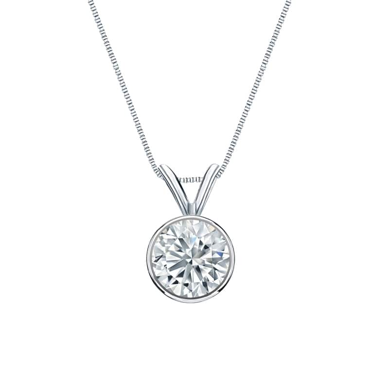 Auriya 14-karat Gold 0.75ctw Round Solitaire Lab Grown Diamond Necklace Basket (D-E VVS) - 0.75 - White