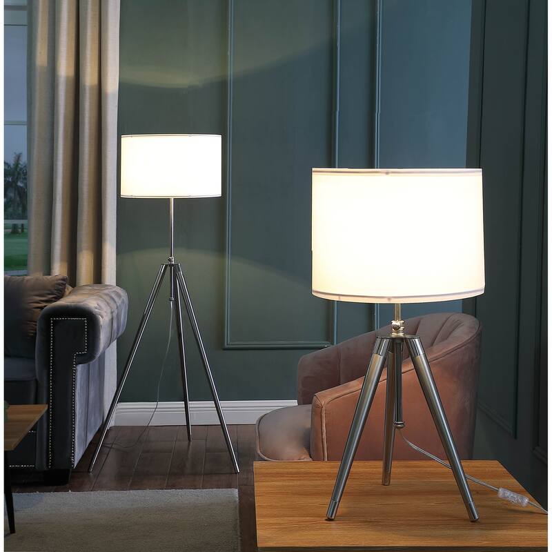 Mid Century Modern Adjustable Tripod Metal Chrome Table Lamp