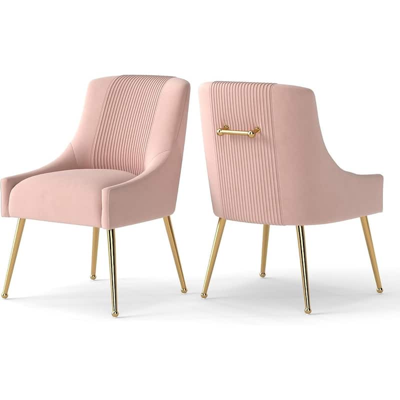 SEYNAR Modern Glam Boucle Pleated Velvet Dining Chair or Vanity Chair Set of 2 with Rear Handle