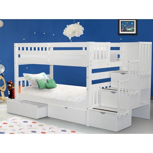 Taylor & Olive Trillium Twin-over-Twin White Bunk Bed with Storage Drawers. Opens flyout.