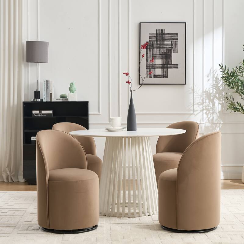 Set Of 1 Upholstered Kitchen & Dining Room Barrel Chair,Modern Round Velvet Dining Chair,360 Degree Swivel Comfy Armless Chair