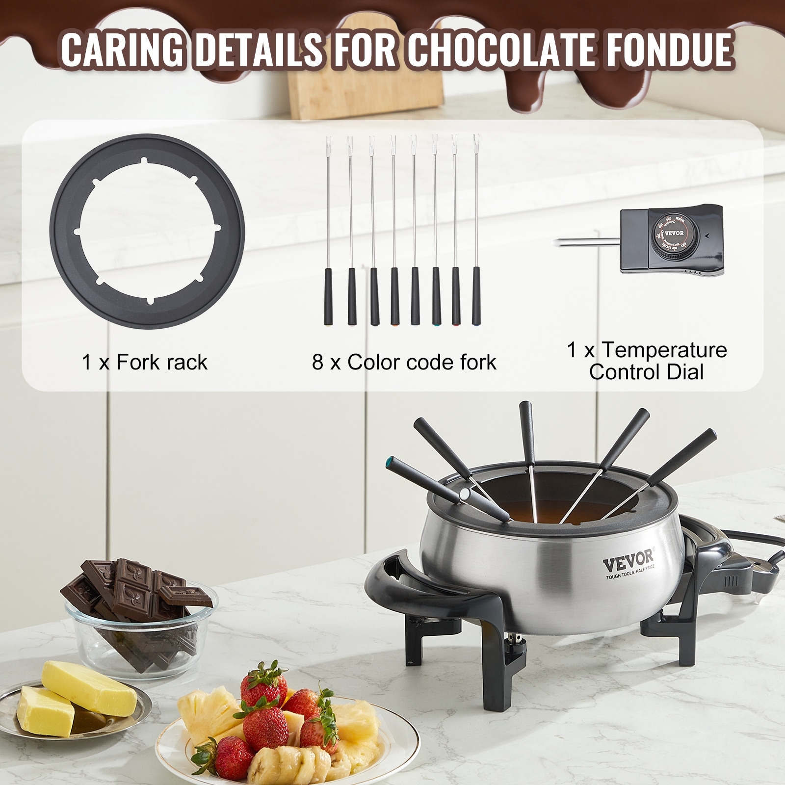 VEVOR Electric Fondue Pot Set for Cheese Chocolate Quart
