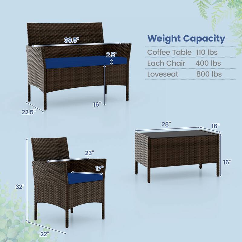 Costway 8 PCS Patio Furniture Set with Washable Cushions and Tempered - See Details