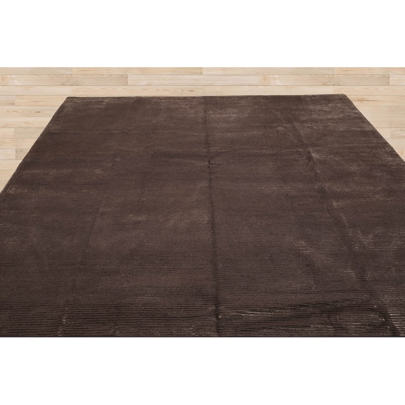 Hand Knotted Designer Brown Tibetan Wool & Silk Traditional Area Rug - 8' 2'' x 10' 1''