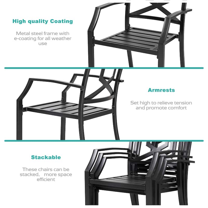 Outdoor Iron Dining Set of 5, Powder Coating, Black