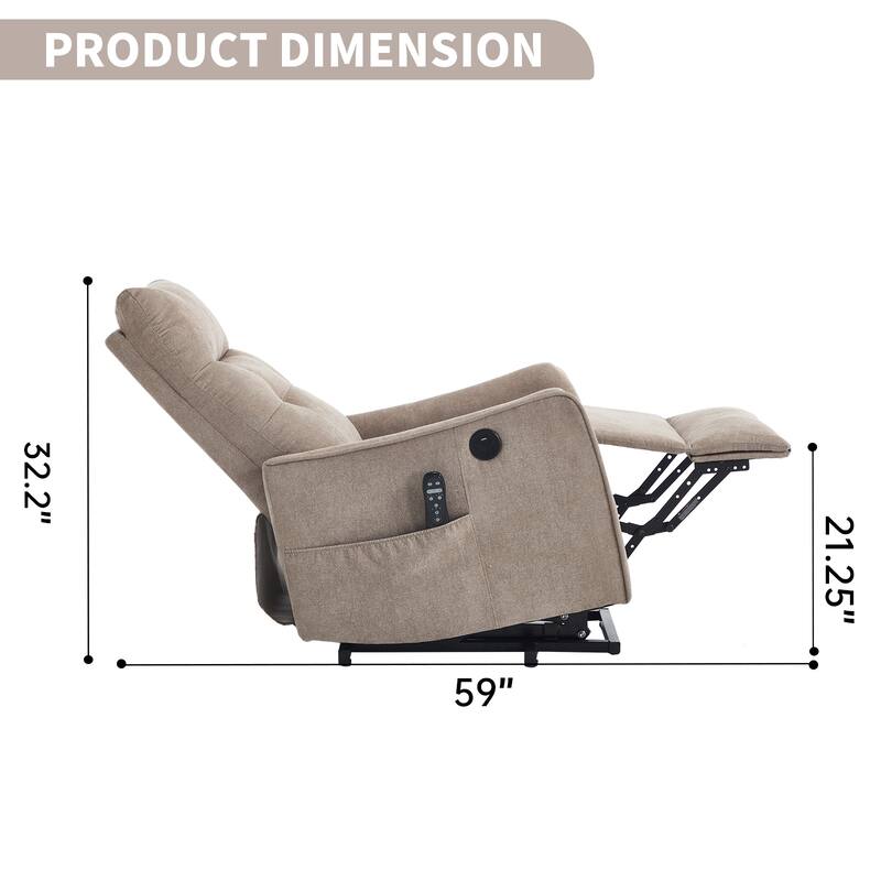 Chenille Single Motor Power Lift Recliner Chair with Massage and Heat for Elderly, Heavy Duty Motion Mechanism and One USB