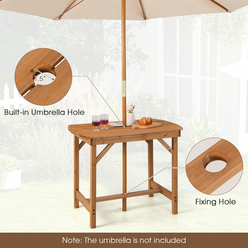 Gymax Outdoor Fir Wood Dining Table 1.5'' Umbrella Hole Yard Garden