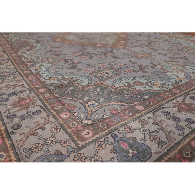 Overdyed Blue Tabriz Persian Vintage Rug Hand-Knotted Wool Carpet - 9'6"x 12'8"