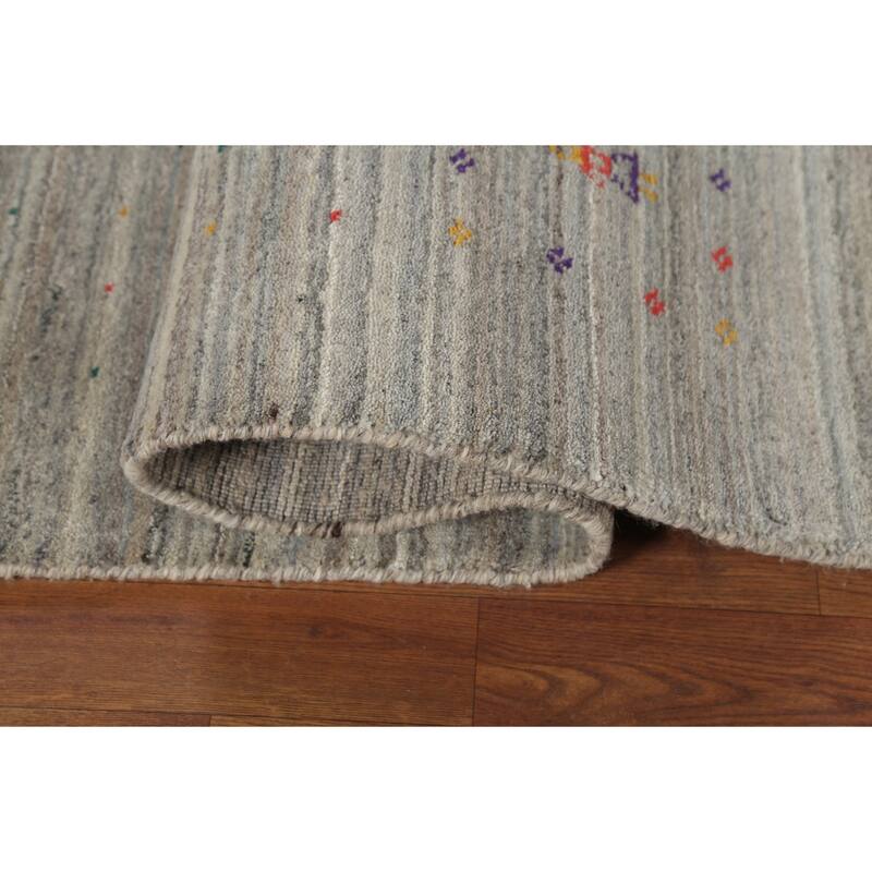 Striped Gray Gabbeh Oriental Square Area Rug Hand-Knotted Wool Carpet - 7'10"x 7'10"