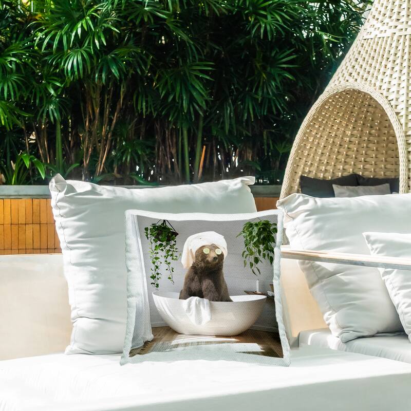Stupell Bear in Refreshing Spa Bath Printed Outdoor Throw Pillow Design by CAD Designs