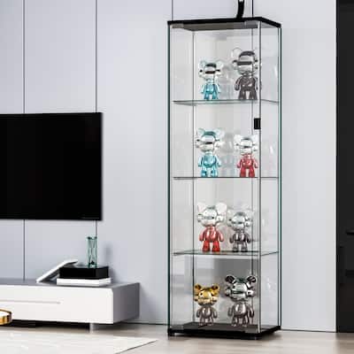 4-Shelf Glass Display Cabinet for Collectibles,Curio Display Case with 1 Glass Door